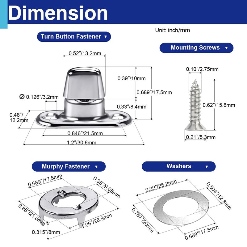 Usdrwam 30 Set Twist Lock Fasteners with Turn Button Fasteners Eyelet Screws for RVs Marine Boats Canvas Fastener Turn Buttons - Image 2